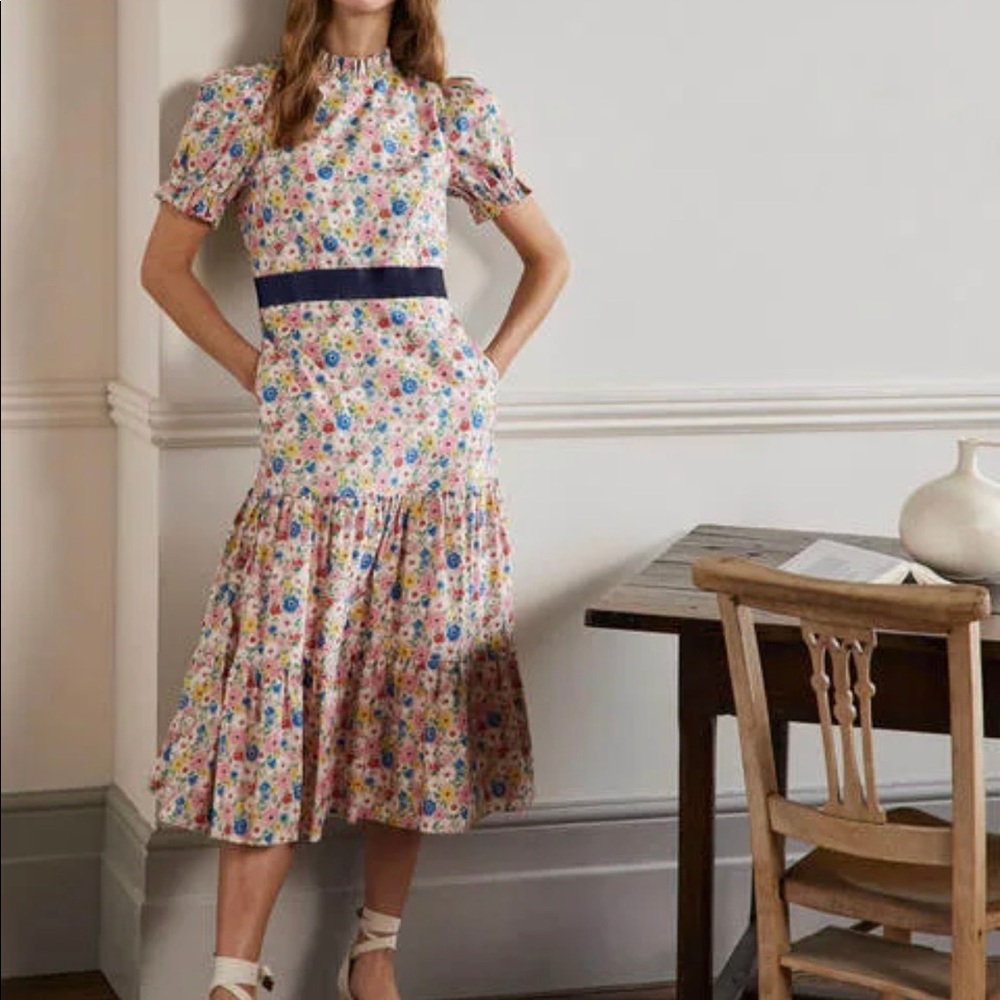 NWT Boden Frill Neck Tiered Midi Dress, size US 6R